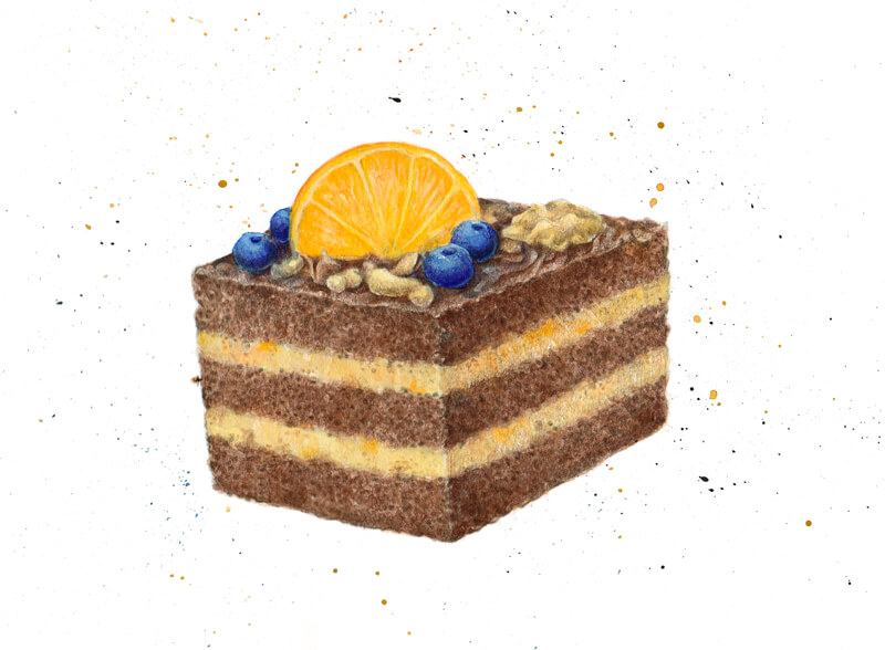 Adding details to the shadows of the nuts and fruit on the top of the cake