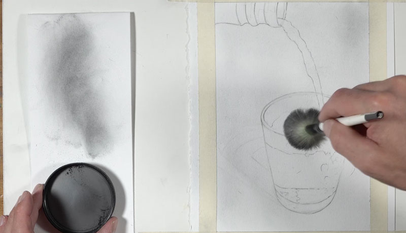 Applying light applications of powdered graphite