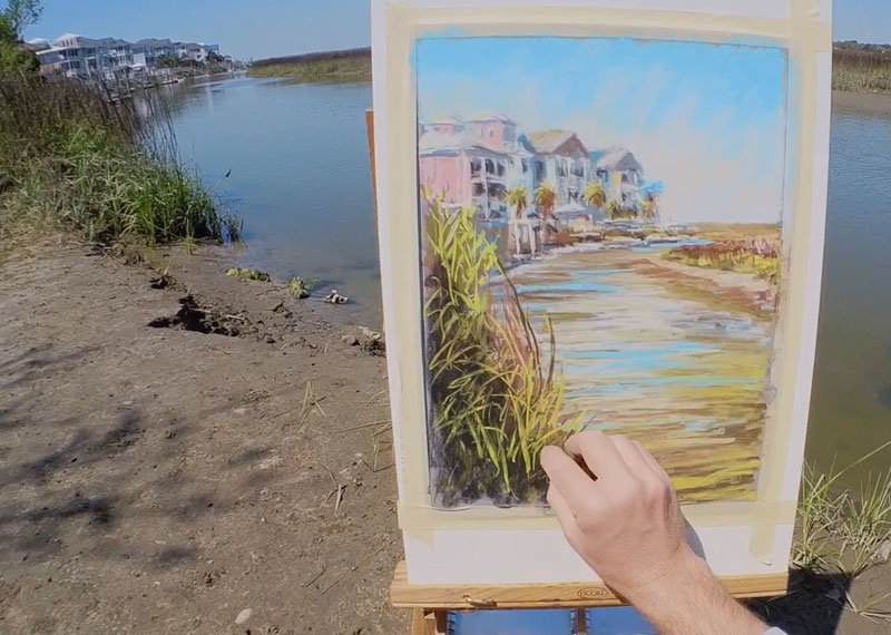 Drawing grasses in the foreground