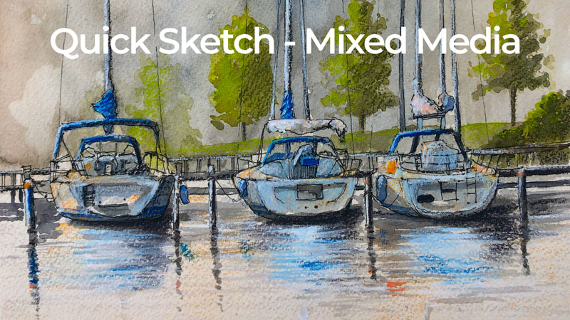 Mixed Media Sketch - Sailboats