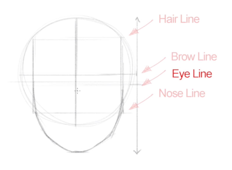 Drawing faces - step - 4 - Locate the eyes