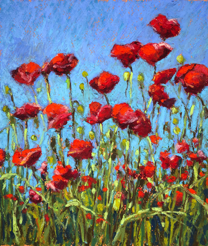 Oil Pastel Landscape - Poppies