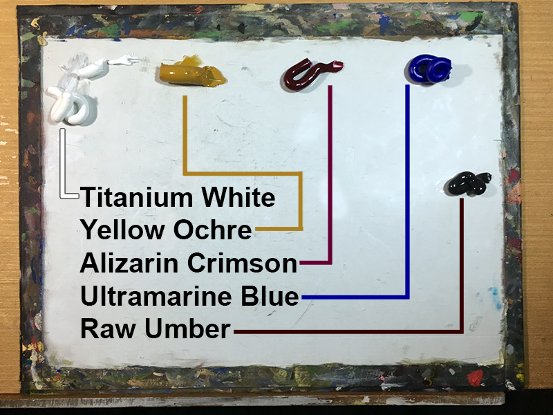 Palette of colors for still life painting