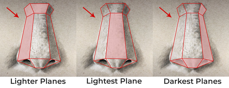 Shading planes of the nose